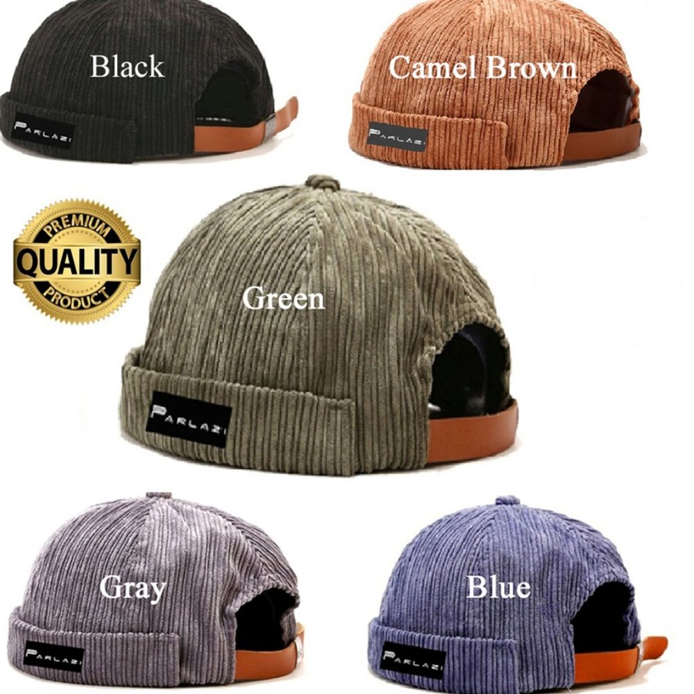 Unisex Corduroy Skullcap Retro Beanie Warm Brimless Cap Sailor Hat Docker Cuff